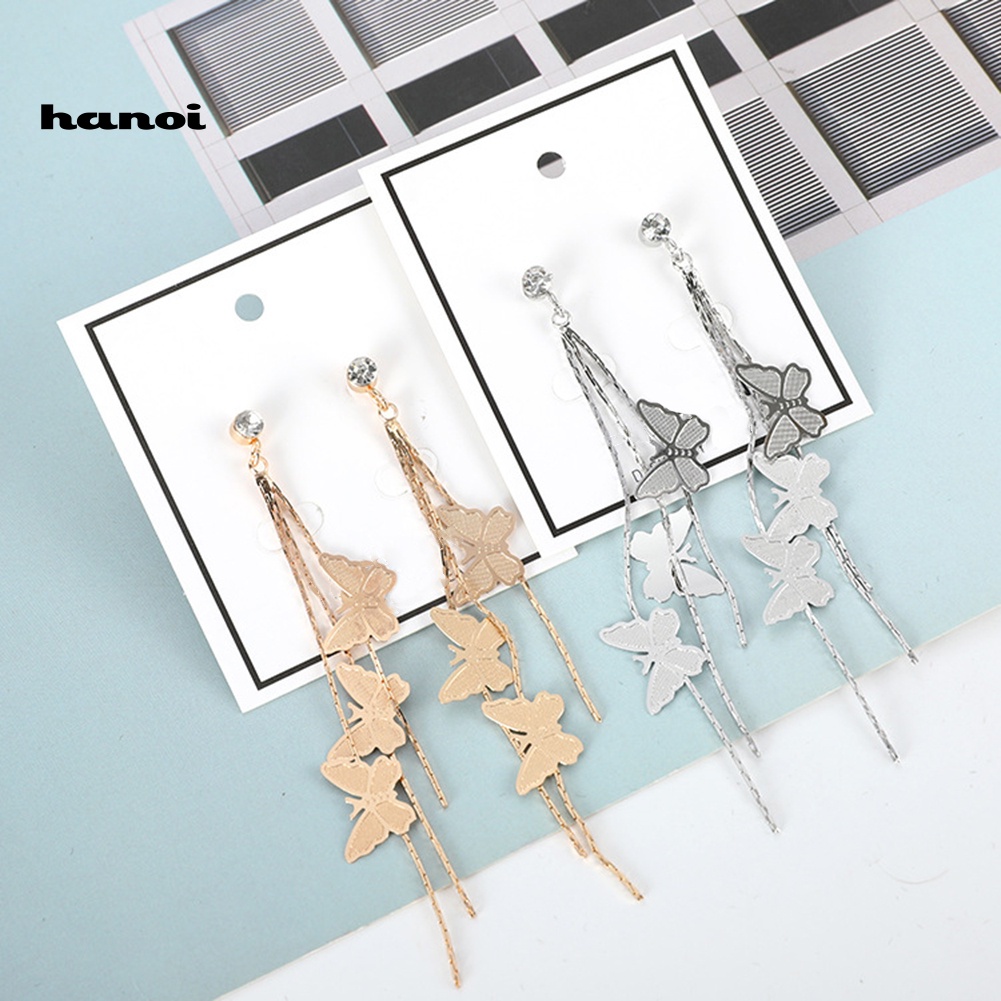 Bông Tai Dài Hình Bướm Đính Đá Thời Trang Cho Nữ