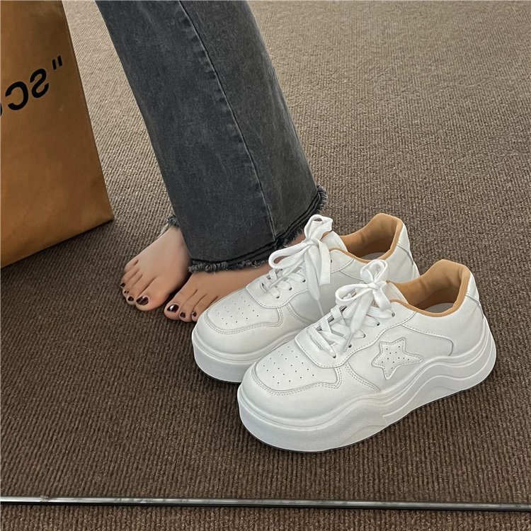 Giày Sneaker Cao Su PU Mũi Tròn Cột Dây Chéo Đế Thấp 3cm