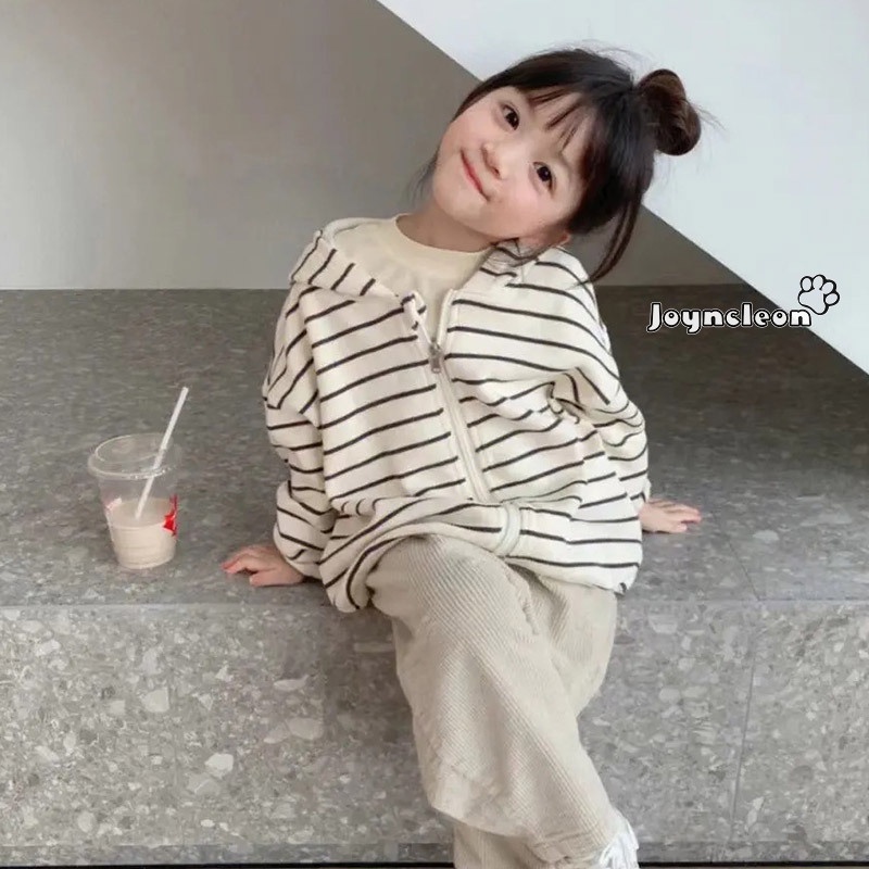 Áo Khoác Cardigan Có Nón Họa Tiết Sọc Thời Trang Mùa Thu Cho Bé