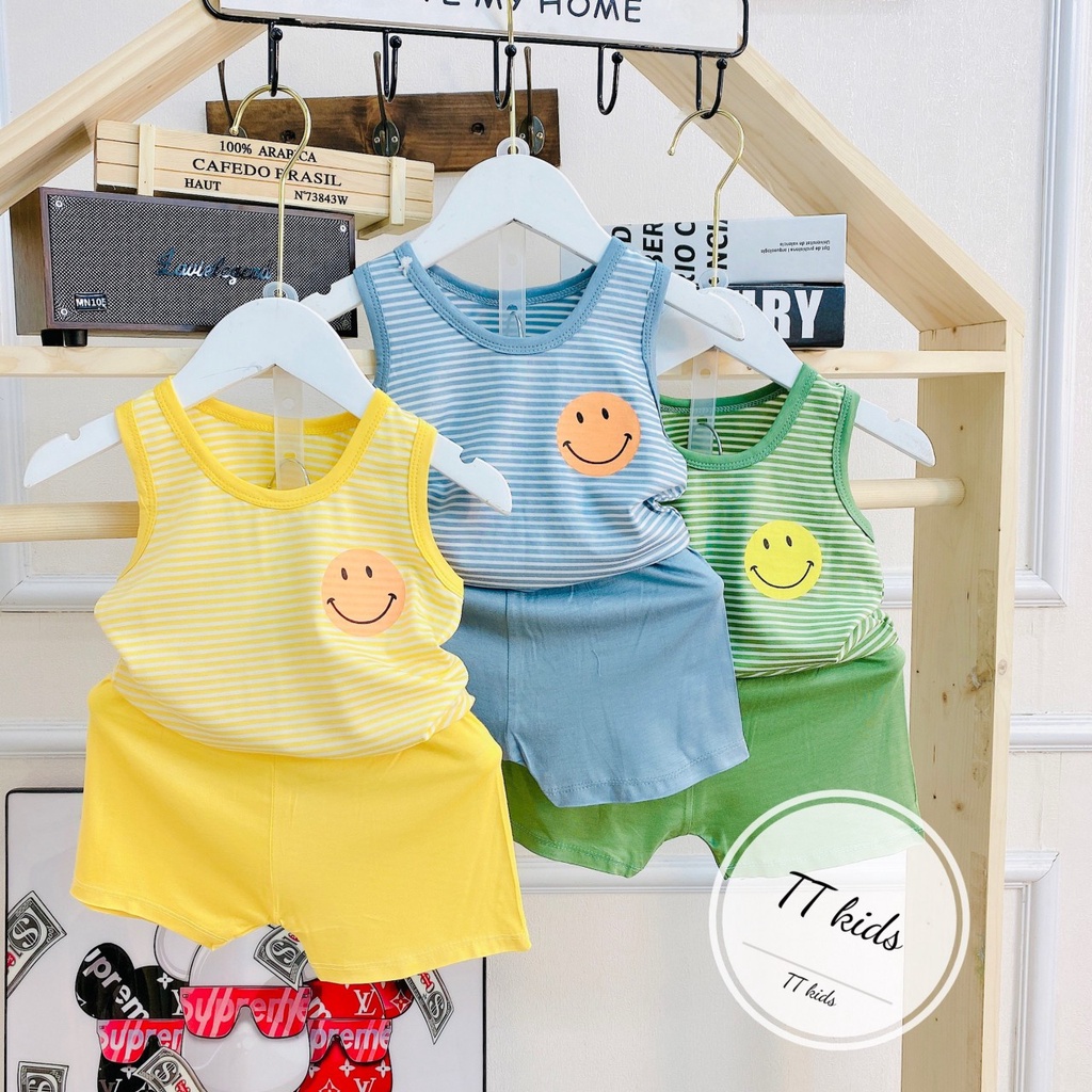 CN2 bộ 3 lỗ mặt cười vải thun lạnh hàng loại 1 chất mềm mát cho bé 16-26kg