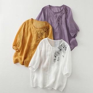 Áo sơ mi vải cotton lanh tay ngắn thêu họa tiết nghệ thuật cao cấp màu sắc