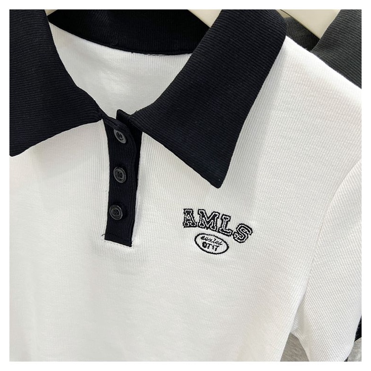 Áo Thun polo Ngắn Tay Màu Sắc Trơn Phong Cách Hàn Quốc Thời Trang Mùa Hè Cho Bé Gái