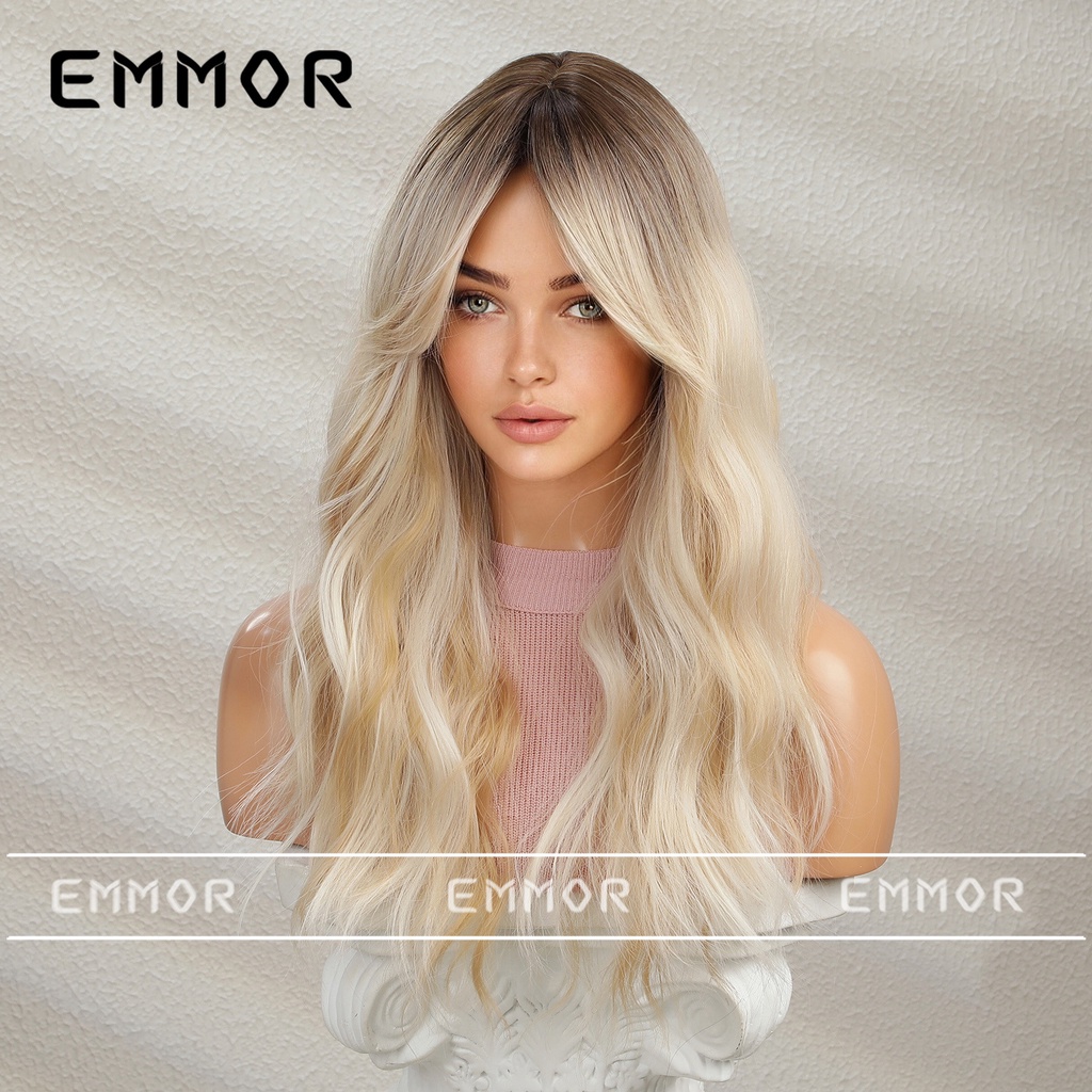 Bộ Tóc Giả Dài Trung Bình Màu Vàng Đen Gradient Phong Cách Âu Mỹ Thời Trang Cho Nữ