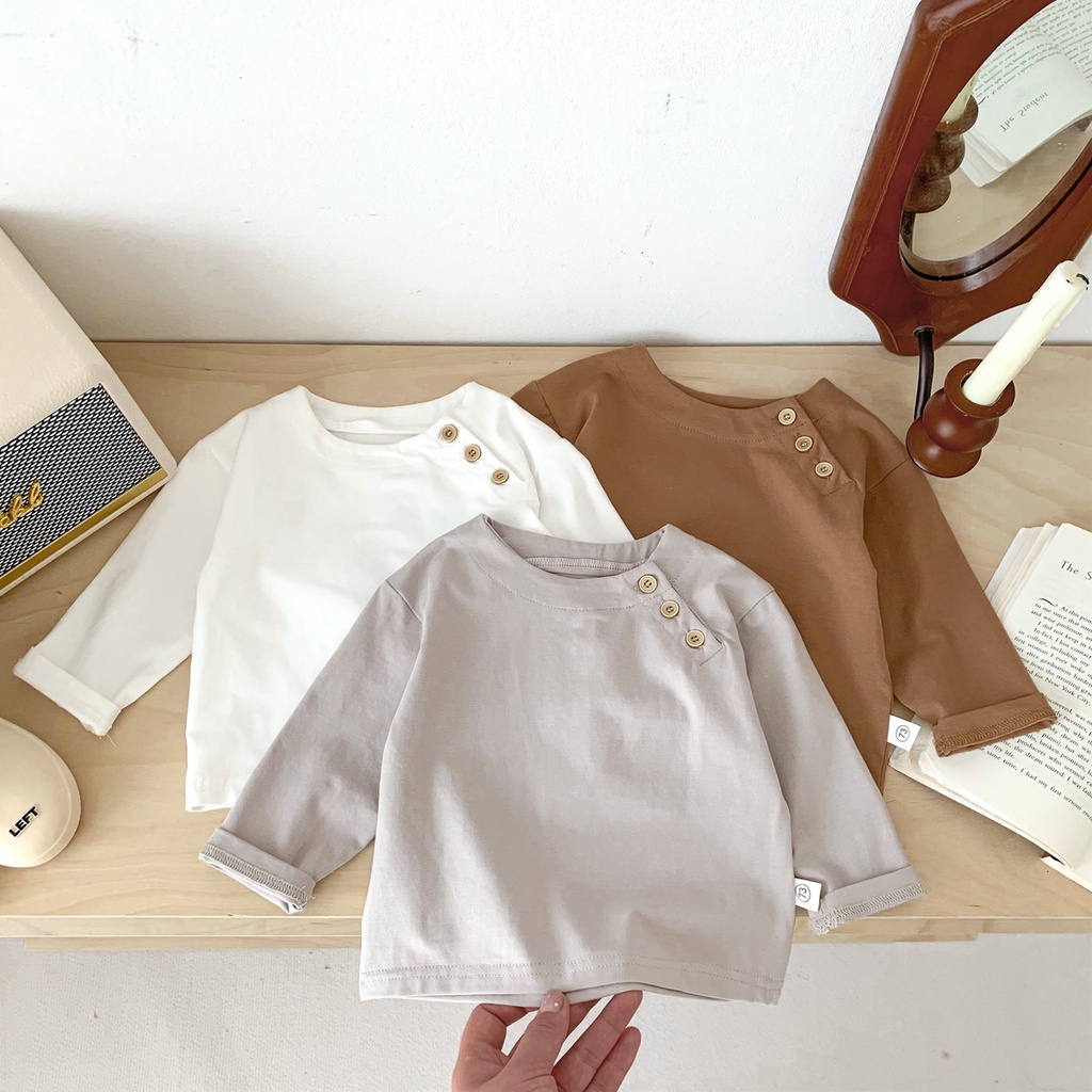 Mùa thu bé trai bé gái áo sơ mi trẻ em dài tay áo sơ mi bé trai cotton trơn áo sơ mi bé gái 3-36 tháng