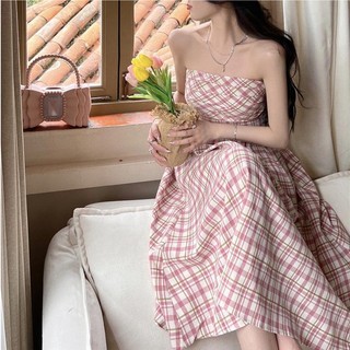 Sexy ngọt ngào màu hồng kẻ sọc không tay cao eo đầm đầm đầm maxi váy swing lớn cho phụ nữ ăn mặc  HZFWC7725
