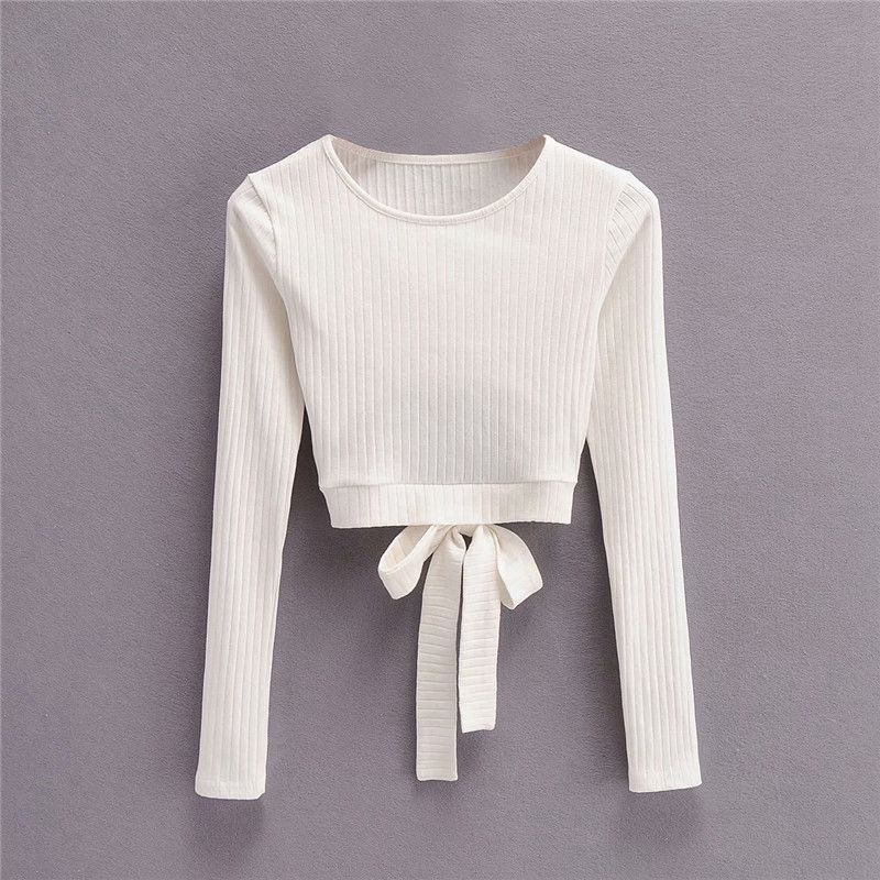 Áo Thun Thể Thao Tay Dài Khoét Eo Ngắn Hở Rốn Ôm Sát Phong Cách Âu Mỹ Quyến Rũ Cho Nữ