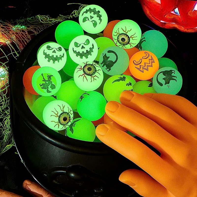 Bóng Nảy Phát Sáng 32mm Họa Tiết Mèo Ma / Dơi Đáng Sợ Trang Trí Halloween