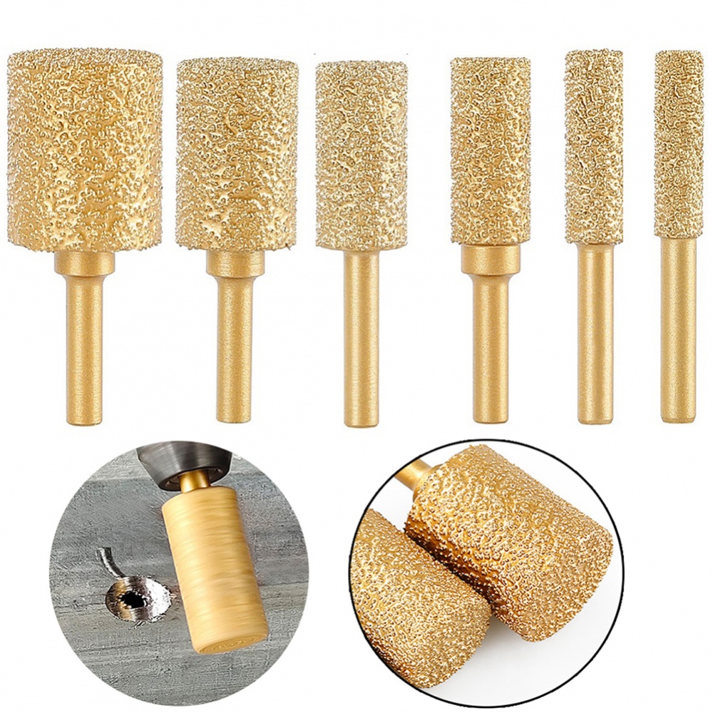 Đầu kim cương burr đầu kim cương vàng nhám đầu mài trục tròn 6mm