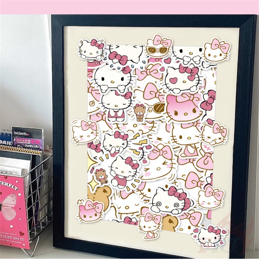 ❉ Hình Dán Hello Kitty Màu Hồng Series 01 ❉ Bộ 60 Sticker Chống Thấm Nước Họa Tiết Doodle Hợp Thời Trang