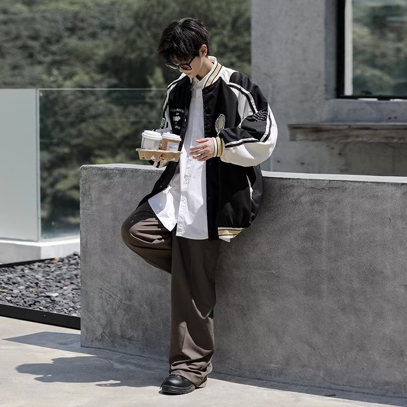 Áo Khoác Bóng Chày Tay Dài Thêu Khối Màu Sắc retro Mỹ Dành Cho Nam Nữ