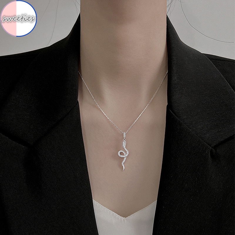 Vòng cổ Mặt Hình Rắn Bằng Thép Không Gỉ Đính Đá zircon Thời Trang Phong Cách Punk hip Hop Dành Cho Nữ