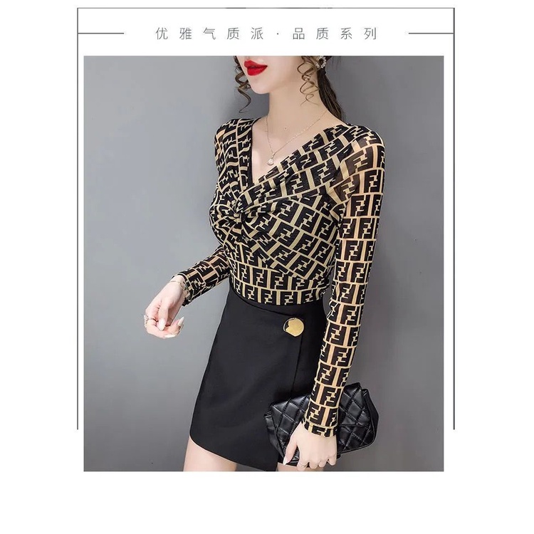 Áo Thun Tay Dài Cổ Chữ V / Áo Thun Tay Dài In Họa Tiết Da Báo Thời Trang Dành Cho Nữ