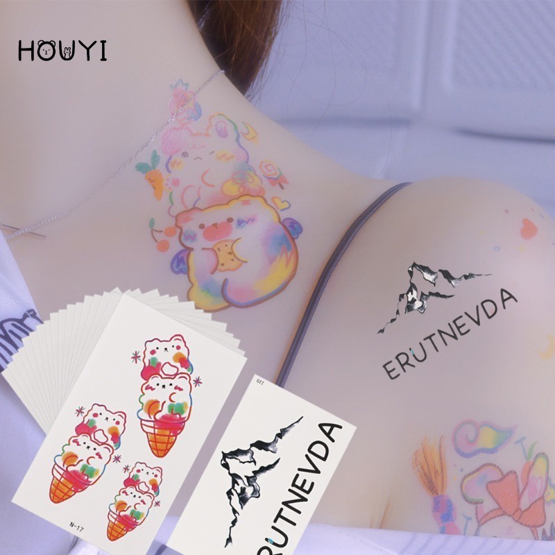 Miếng Dán Hình Xăm Tạm Thời / Hình Học Họa Tiết Hoạt Hình Màu Đen Chống Nước Dùng Một Lần DIY