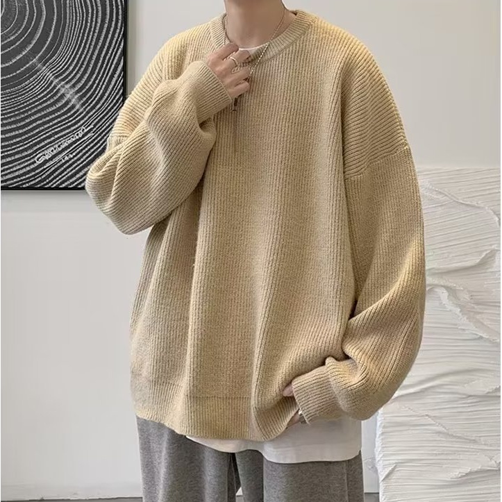 Áo Sweater Dệt Kim Tay Dài Màu Sắc Đơn Giản Giữ Ấm Mùa Đông Phong Cách Hàn Quốc Cho Nam Và Nữ