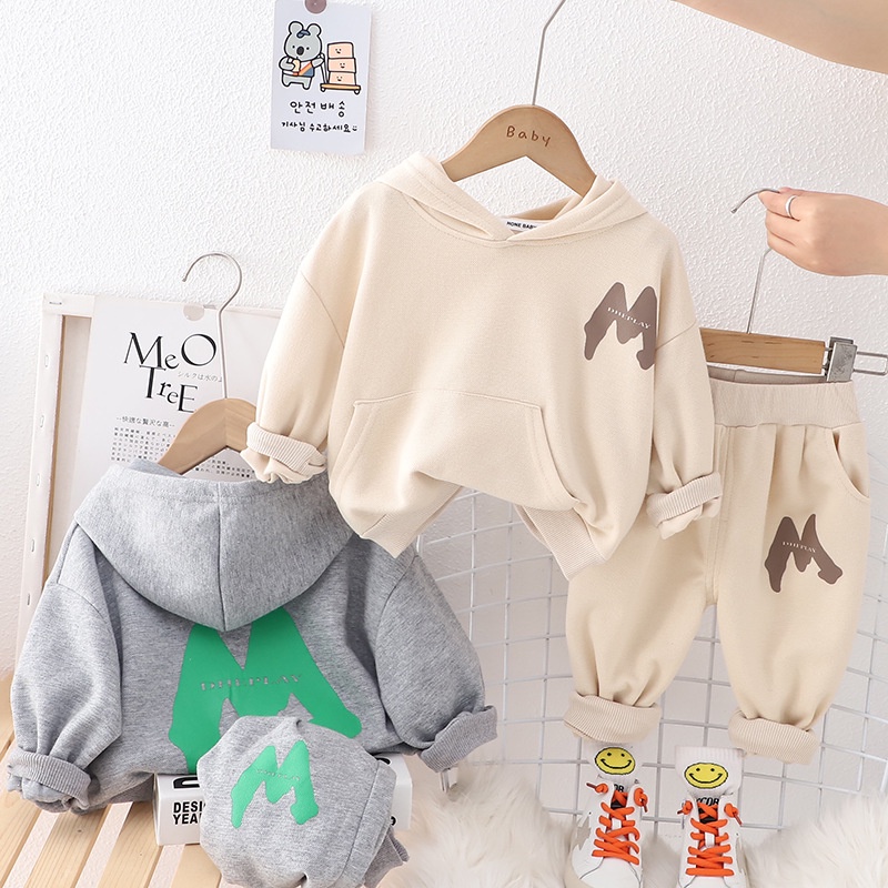 Bộ Áo Hoodie Tay Dài In Họa Tiết + Quần Dài Thời Trang Xuân Thu Cho Bé Trai / Gái