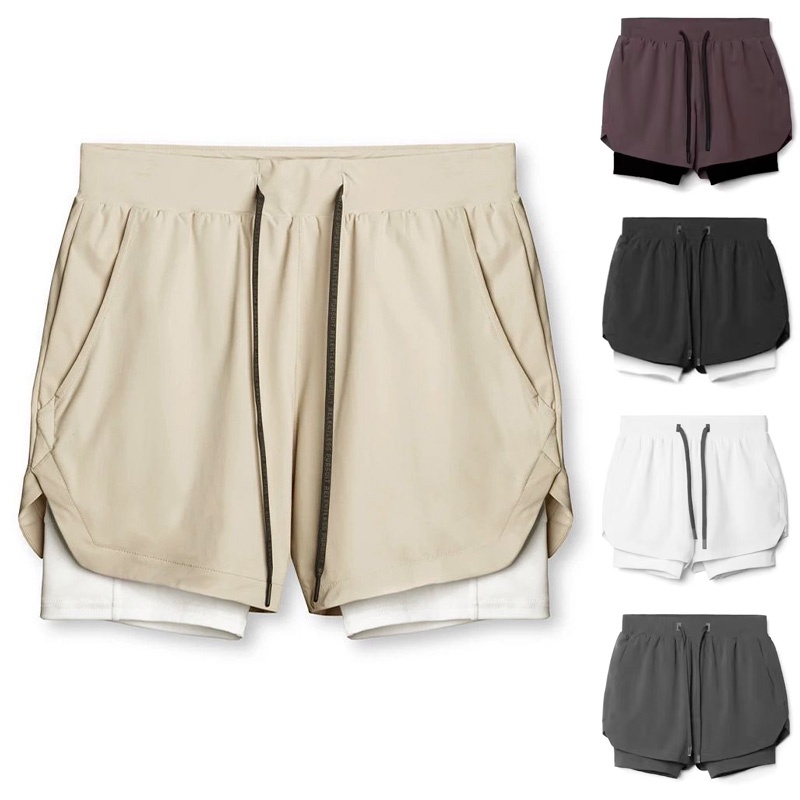 Quần Short Thể Thao Giả Hai Lớp Thoáng Khí Nhanh Khô Size M-5XL Màu Đỏ / Trắng / Đen / Khaki
