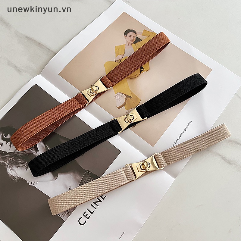 Thắt Lưng Co Giãn Màu Đen Khóa Kim Loại Thời Trang Cho Nữ