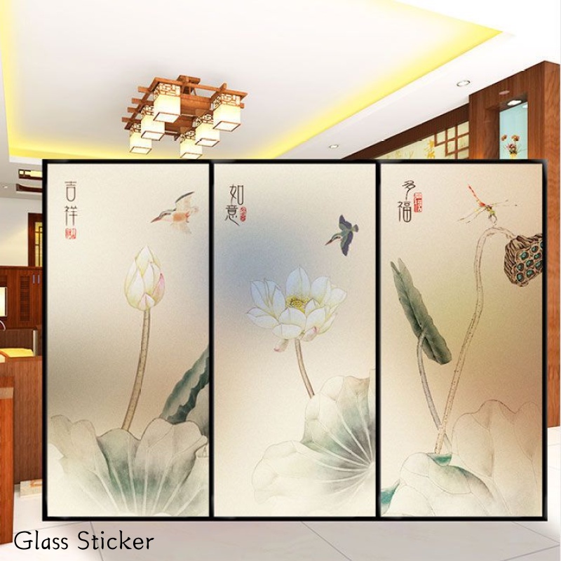 Miếng Dán Mờ Cửa Kính Phòng Tắm Chống Nhìn Trộm Hình Hoa Sen Kích Thước Lớn