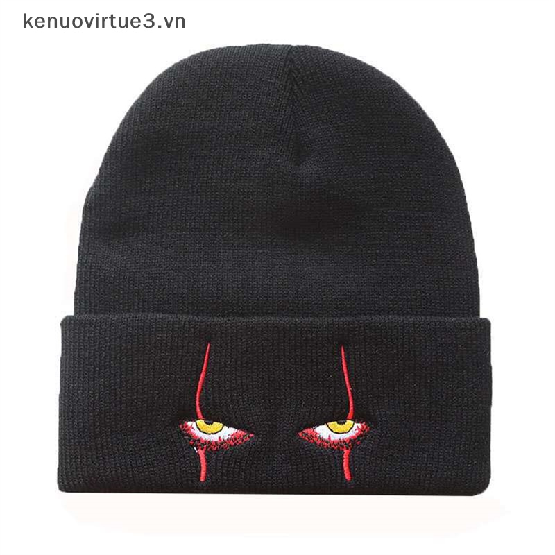 Mũ Len Beanie Dệt Kim Thêu Hình Mắt Hề Kinh Dị Phong Cách Hip hop Ấm Áp Cho Halloween