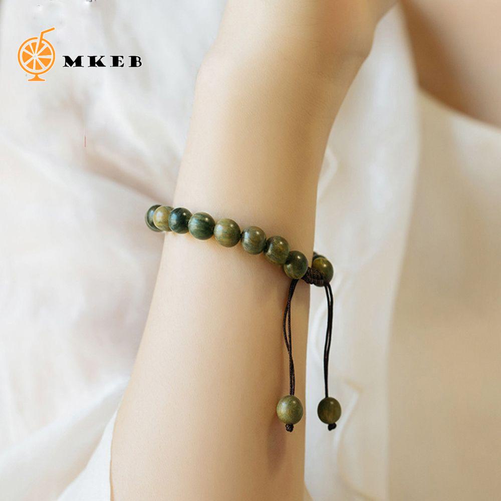 Vòng Tay Chuỗi Hạt Gỗ Đàn Hương Màu Xanh Lá Phong Cách Phật Giáo Thời Trang Cho Nữ