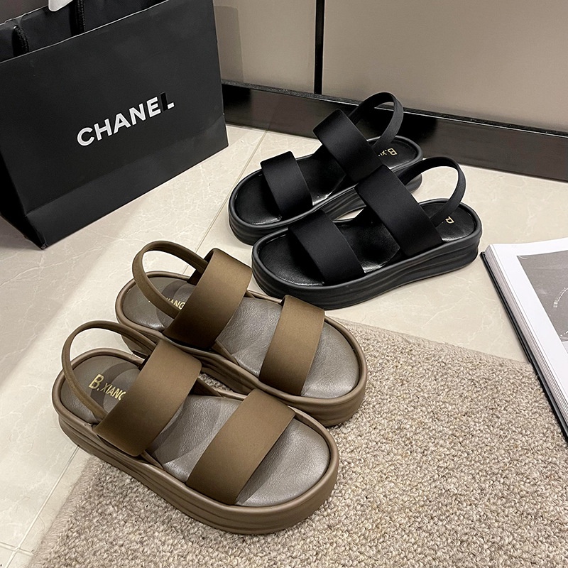 KaBaiQi Dép bánh mì guốc dép sandal nữ Màu Sắc Đơn Giản Thoải Mái Cao Gót Chống Trơn Trượt dép đế xuồng 33ZHDLX080214