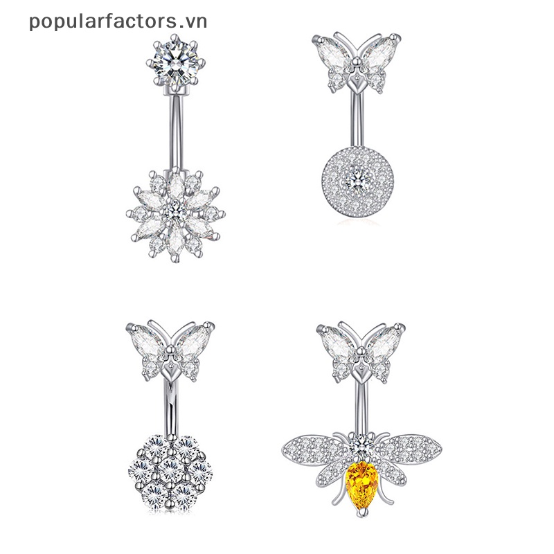 Khuyên Rốn Bằng Thép Không Gỉ Hình Hoa Và Bướm Đính Đá Zircon Thời Trang Cho Nữ