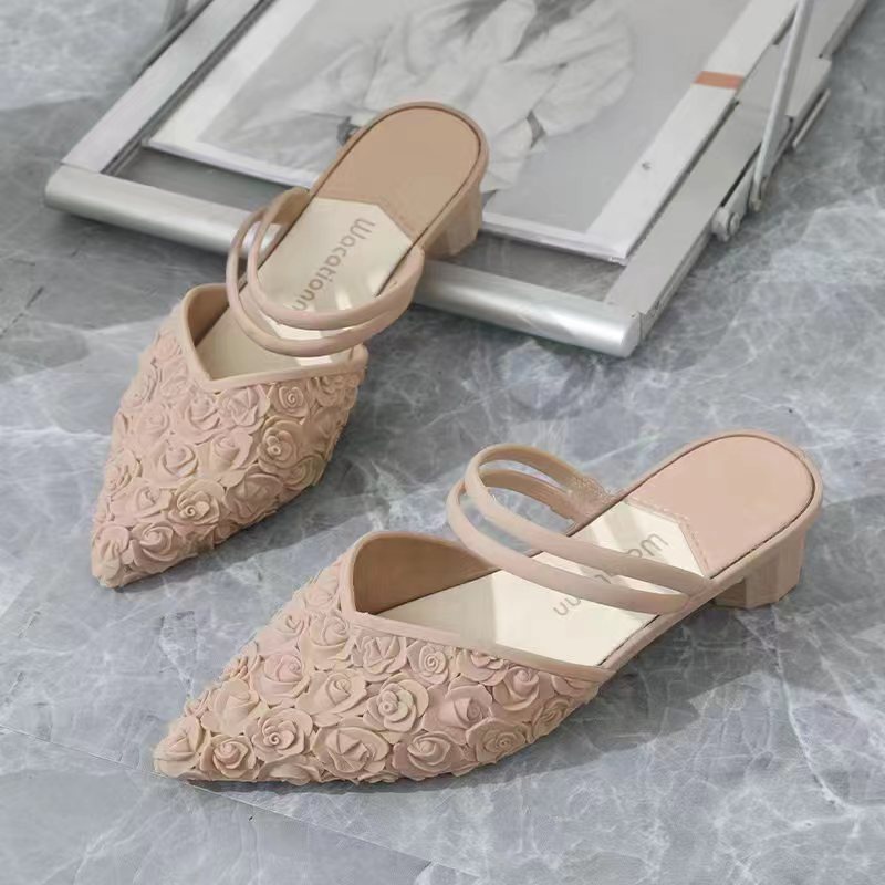 Xăng đan Đế Bệt Gót Thấp Mũi Nhọn Màu Trơn Thời Trang Thường Ngày Cho Nữ