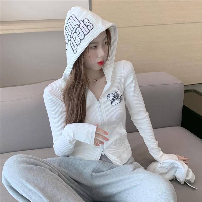 Áo Hoodie Thể Thao Tay Dài Dáng Ôm In Chữ Đơn Giản Thời Trang Mùa Thu Phong Cách Hàn Quốc