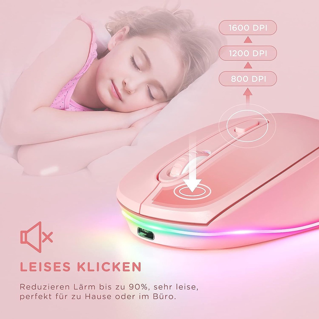 Jomaa Chuột Không Dây 2.4g Có Đèn led Màu Hồng Cho laptop / pc / chromebook / windows
