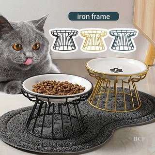 Bcf raised cat food bowl stand, food water anti vomiting flat ceramic with non-slip mat pet for all cat