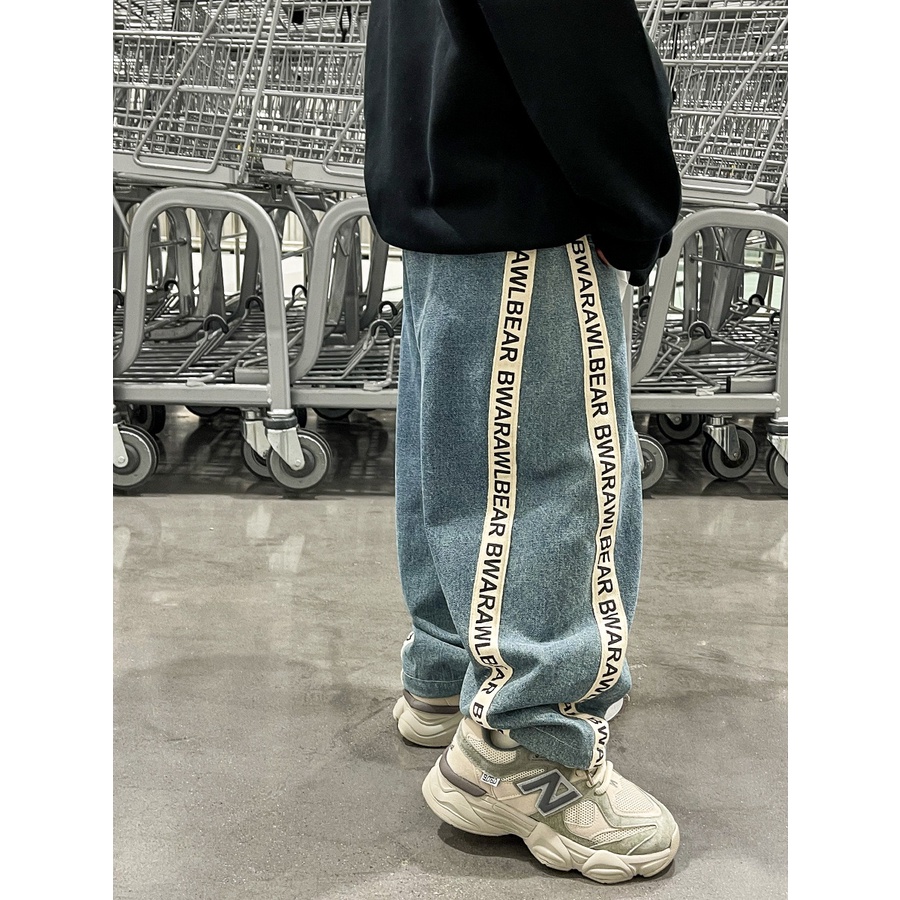 Quần jean bé trai QB360 sz 90-150 màu xanh sọc chữ, quần chất denim cho bé thời trang thu đông