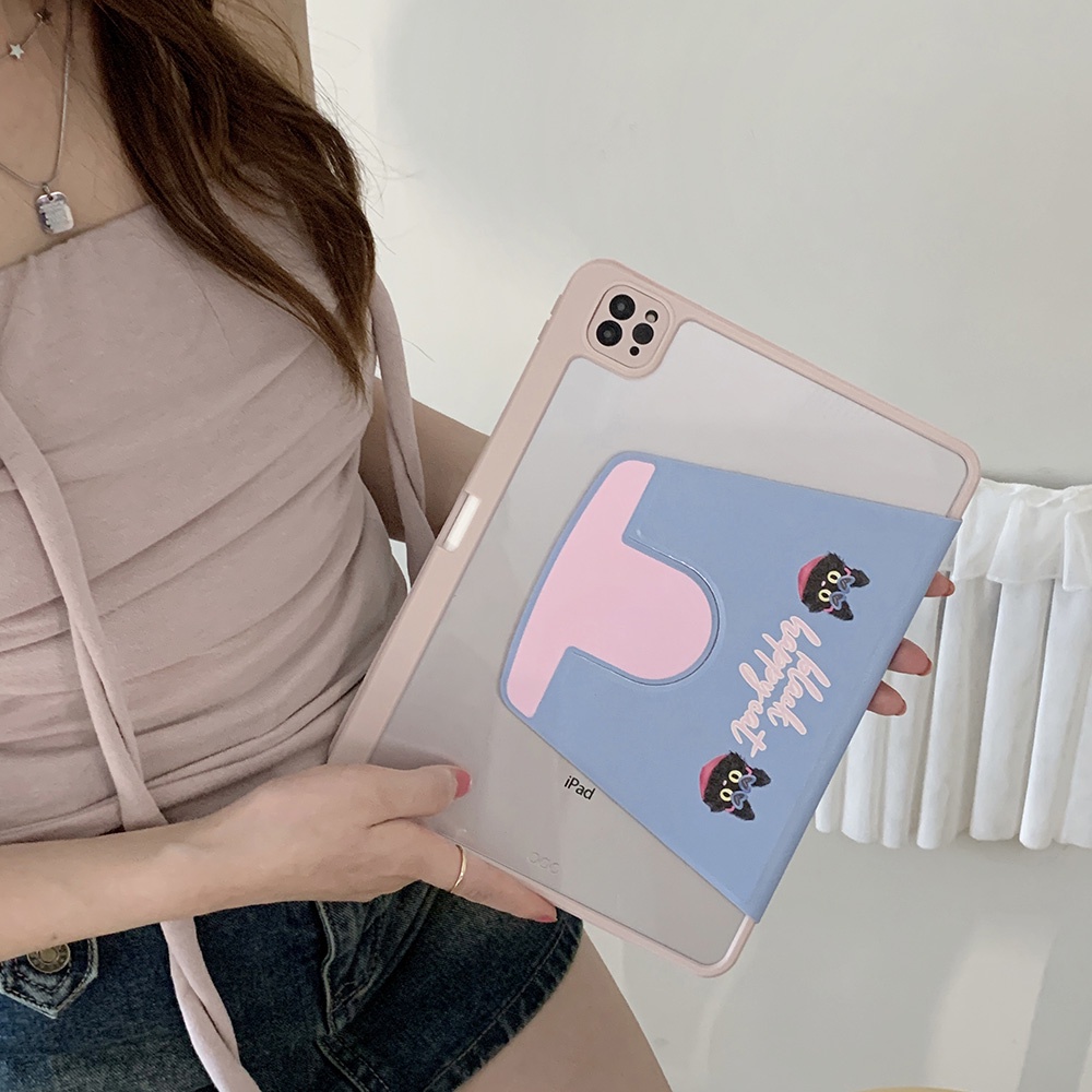 Vỏ cứng acrylic màu đen happy cat pattern case tương thích với ipad mini6 ipad5 6 7 8 9 air air air1 air2 air4 air5 10.9 "pro11 2018 2020 2021 2022 bao da