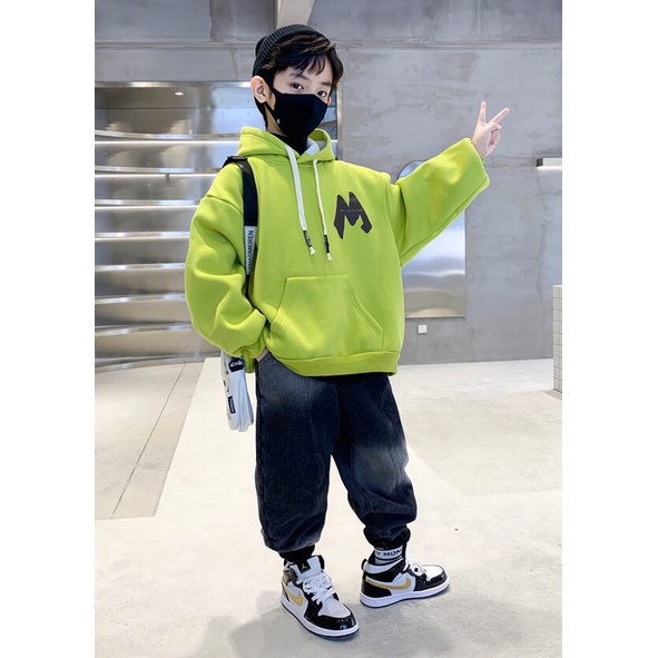 Áo hoodie nỉ bé trai SIZE ĐẠI màu xanh cốm AB666 sz 120-170, áo nỉ có mũ cho bé size đại