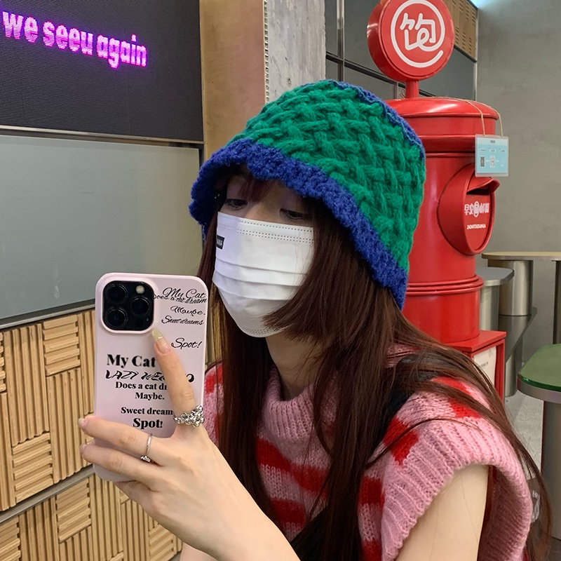 Mũ Bucket Dệt Kim Màu Sắc Tương Phản Phong Cách Hàn Quốc Thời Trang Thu Đông Cho Nữ