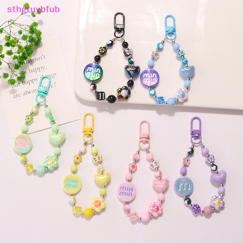 Sthb acrylic màu-mạ trái tim tình yêu móc khóa hoa dễ thương đính cườm túi đeo chìa khóa mặt dây chuyền ch phụ kiện trang trí hộp đựng tai nghe vn