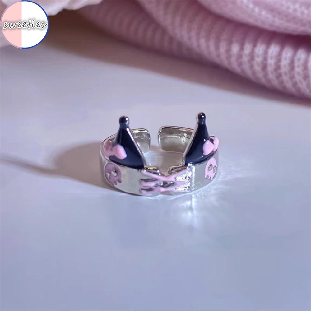 Cặp đôi hàn quốc phim hoạt hình dễ thương kuromi mở điều chỉnh ngón tay trỏ nhẫn bạn thân quà tặng trang sức