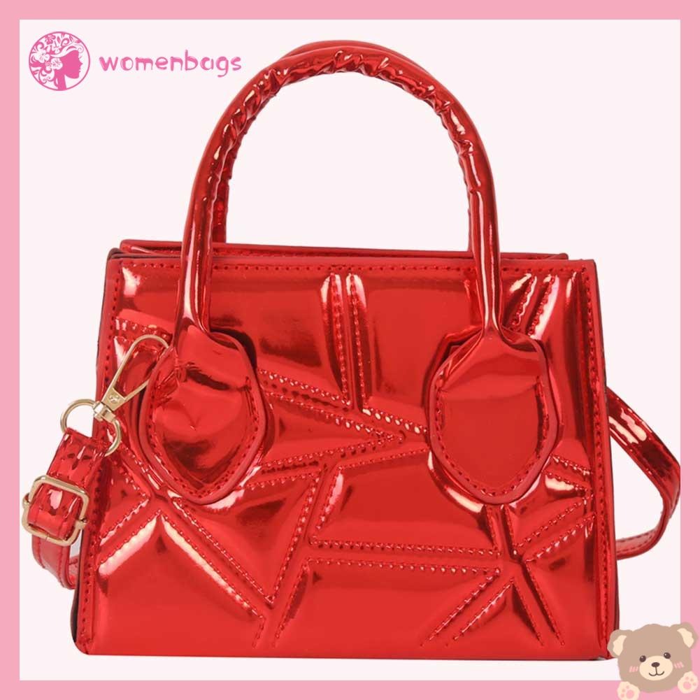 ✿ Wb ✿ Túi satchel thông thường túi chần bông messenger phụ nữ túi totes da pu đơn giản sáng bóng chỉ thêu nữ ví đeo chéo túi đeo chéo