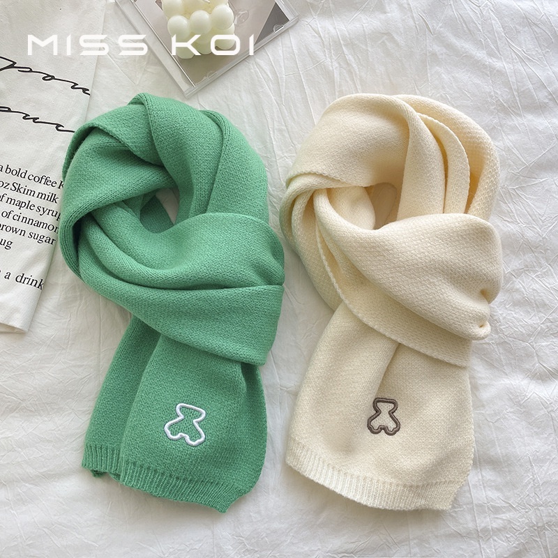 Misskoi  Khăn Choàng Len Dệt Kim Dài Màu Trơn Phong Cách Hàn Quốc Giữ Ấm Mùa Đông Cho Cặp Đôi