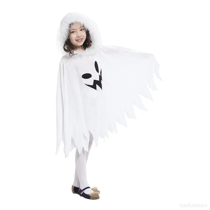 Halloween trẻ em ma trắng phát sáng áo choàng mặt ma