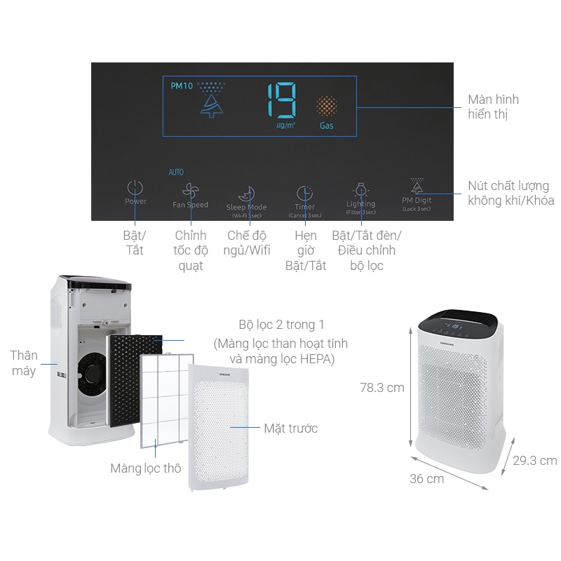 Máy lọc không khí Samsung AX60R5080WD/SV 60W 2019 - THÁI LAN