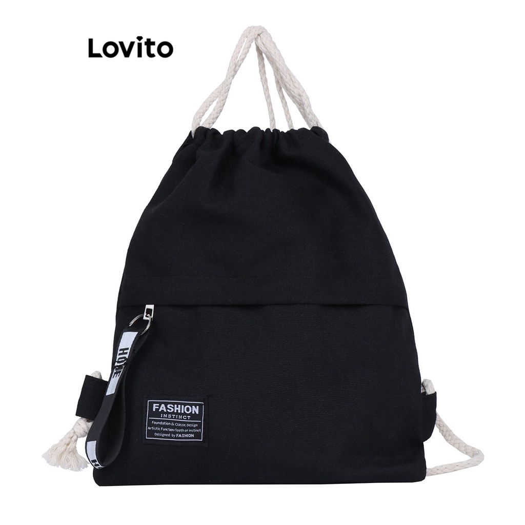 Ba lô Lovito có dây rút viền tương phản phong cách thường ngày thời trang cho nữ L60AD125