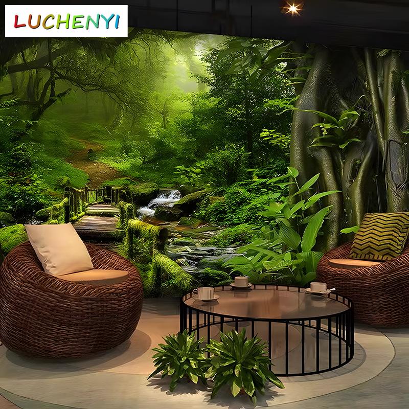 Tùy chỉnh hiện đại 3d rừng cây hang động thác nước phong cảnh tự nhiên bức tranh tường, hình nền tv, phòng khách sofa tường phòng ngủ giấy dán tường trang trí nội thất sticker