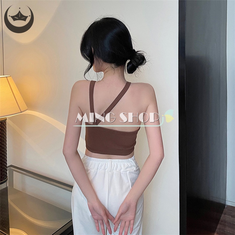 Áo Hai Dây Mùa Hè Màu Trơn Có Mút Đệm Ngực Cho Nữ