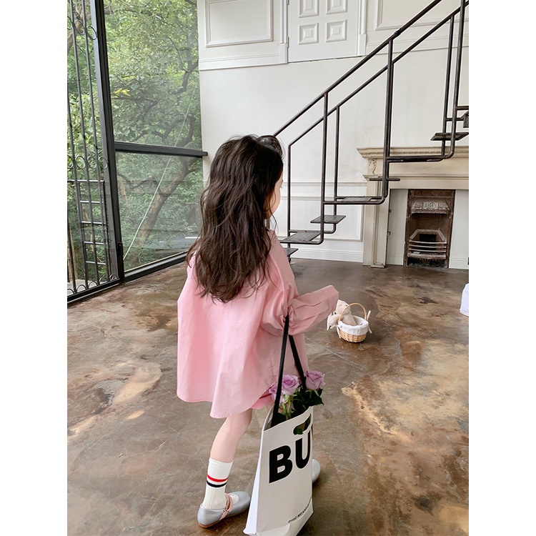Áo sơ mi rộng rãi cho bé gái 2023 new letter children all-match sweet cool long sleeve top
