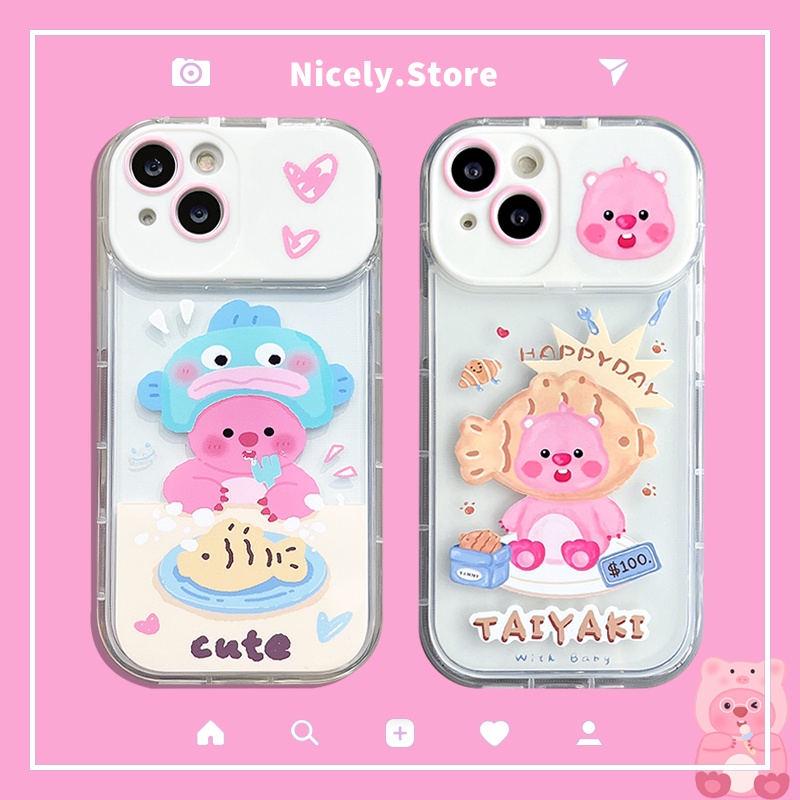 Dễ Thương Ốp Điện Thoại Gương Trang Điểm Gấp Gọn Vô Hình beaver taiyaki Robby Cho iphone 15 plus 14 13 12 pro max 11 xs xr