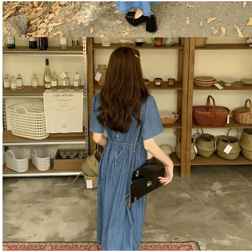 Ready stock phiên bản hàn quốc váy denim tươi mát mùa hè phong cách mới high-end váy tinh tế kích thước lớn hình quả lê lỏng lẻo trông mỏng hơn a-line s