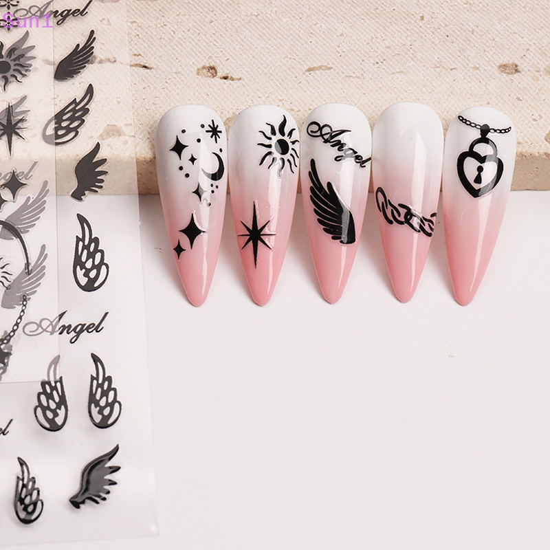 Sun1> sliver nails stickers mental sun moon star lock angel wing decals nail ch 3d adhesive sliders spring decor accessories tốt
