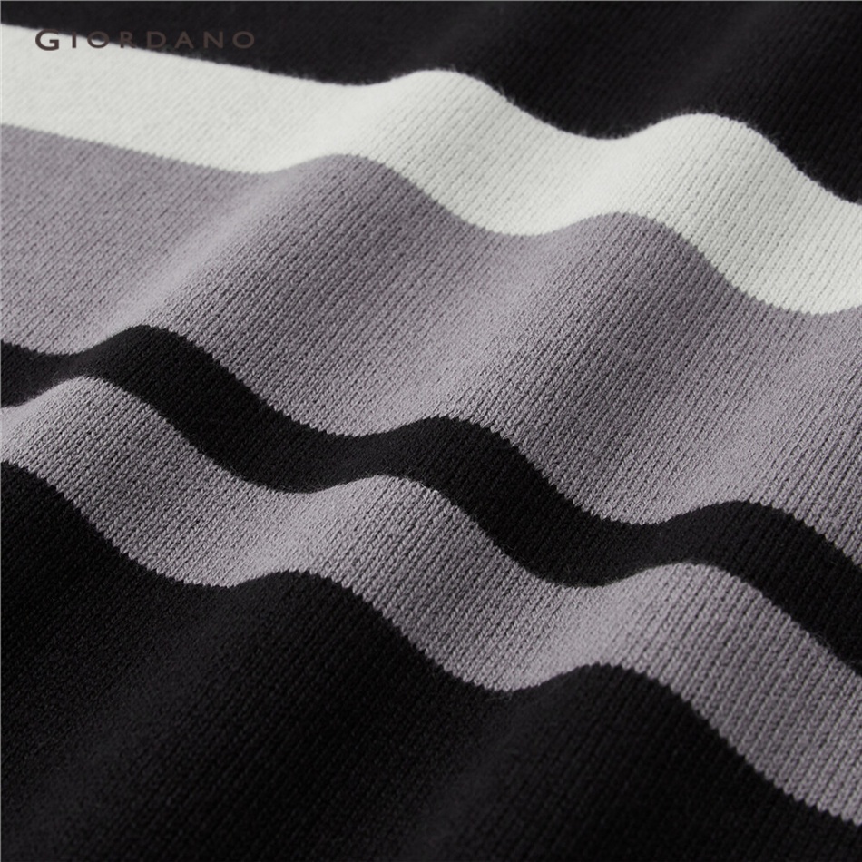 Áo len nam GIORDANO 13053601 cotton cổ tròn màu tương phản thời trang