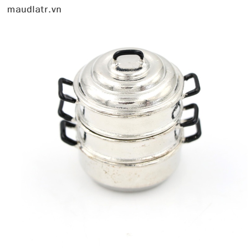 Mm dollhouse miniature 1:12 kitchen decor toy metal cooking 3-layers steamer pot vn