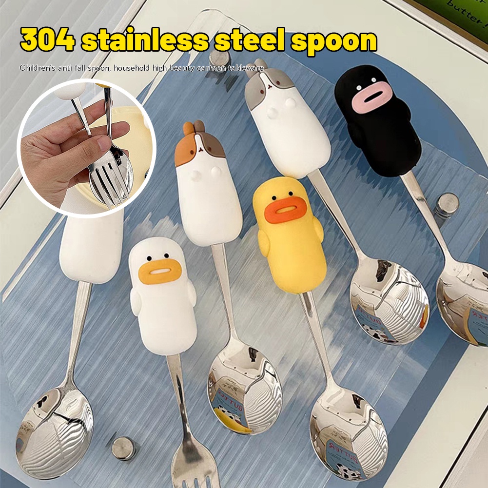 Bộ đồ ăn muỗng nĩa nhỏ bằng thép không gỉ 304 hình hoạt hình dễ thương muỗng nĩa ăn cho trẻ em